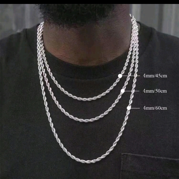 Unisex Plated Sterling Silver 4mm Twisted Rope chain Necklace 19" - Picture 4 of 8